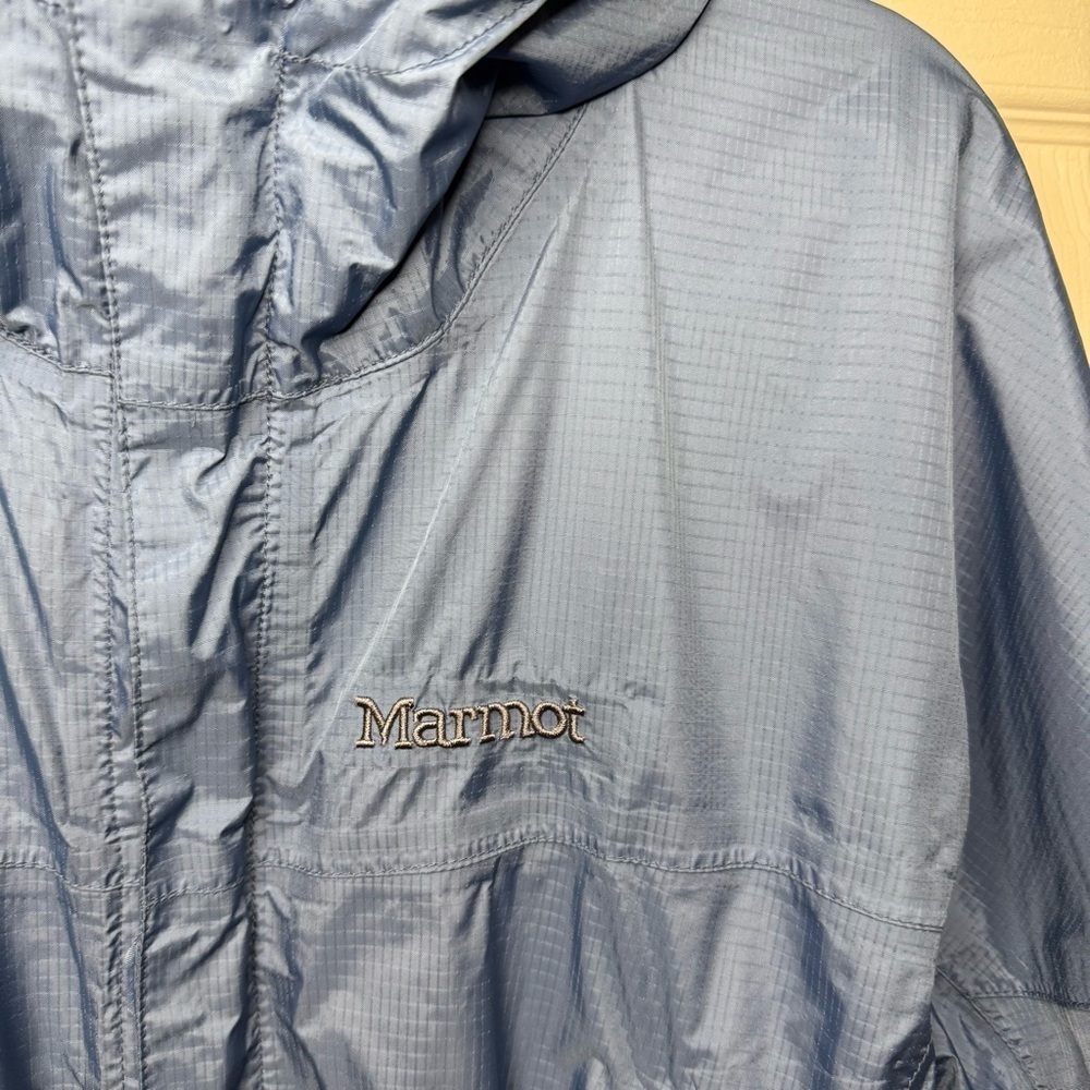 Marmot Men's Blue Hooded Rain Wind Outdoor Jacket Size Medium GUC - Picture 2 of 9